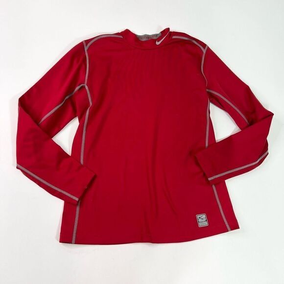 Nike Pro Combat Dri-Fit Shirt Mens Medium Red Fitted Hyperwarm Long Sleeve - Picture 1 of 11